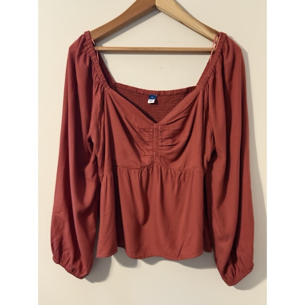 Old Navy Women's 2X Mauve RayonSweetheart Neck Balloon Sleeve Blouse Boho